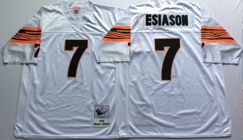Bengals 7 Boomer Esiason White M&N Throwback Jersey